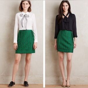 Anthropologie HD in Paris Garden Glimmer Christmas Green Tiered Flower Skirt 4‎
